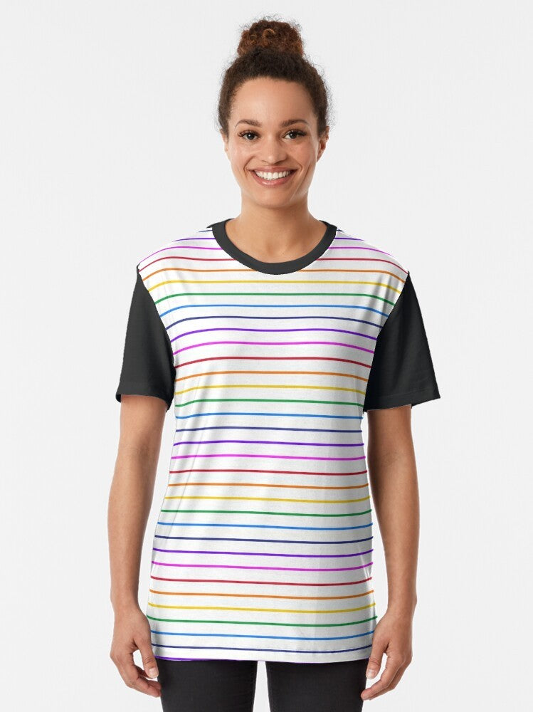 Bright rainbow horizontal stripe graphic t-shirt - Women