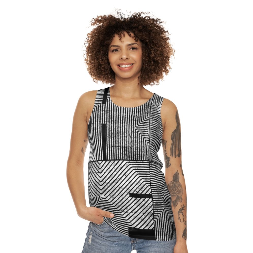 Unisex tank top with abstract geometric design - women