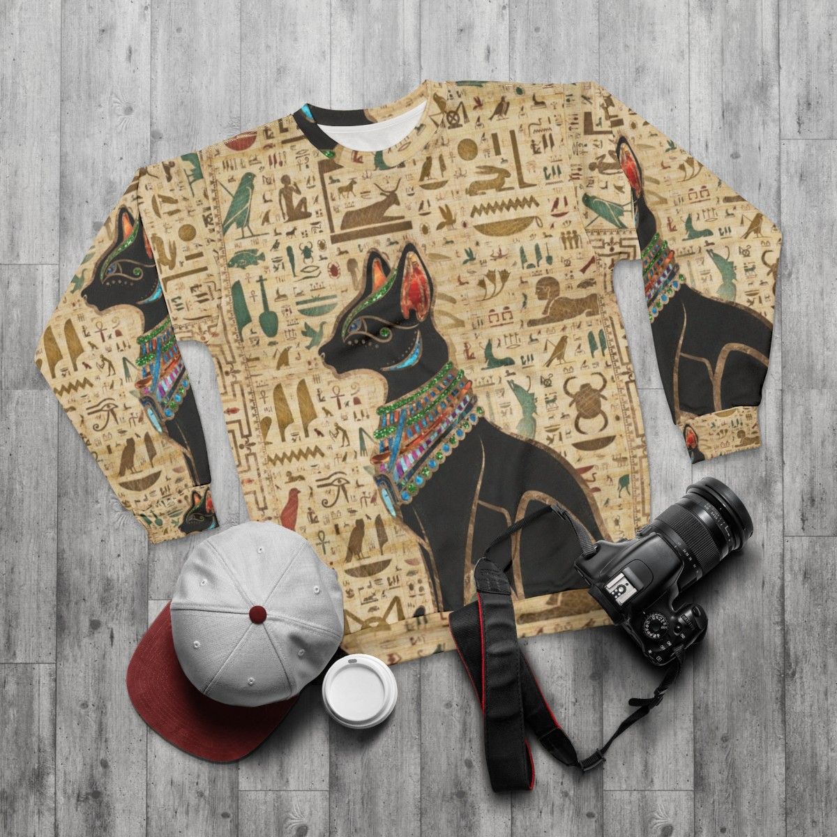 Ancient Egyptian Bastet Cat Goddess Sweatshirt - flat lay