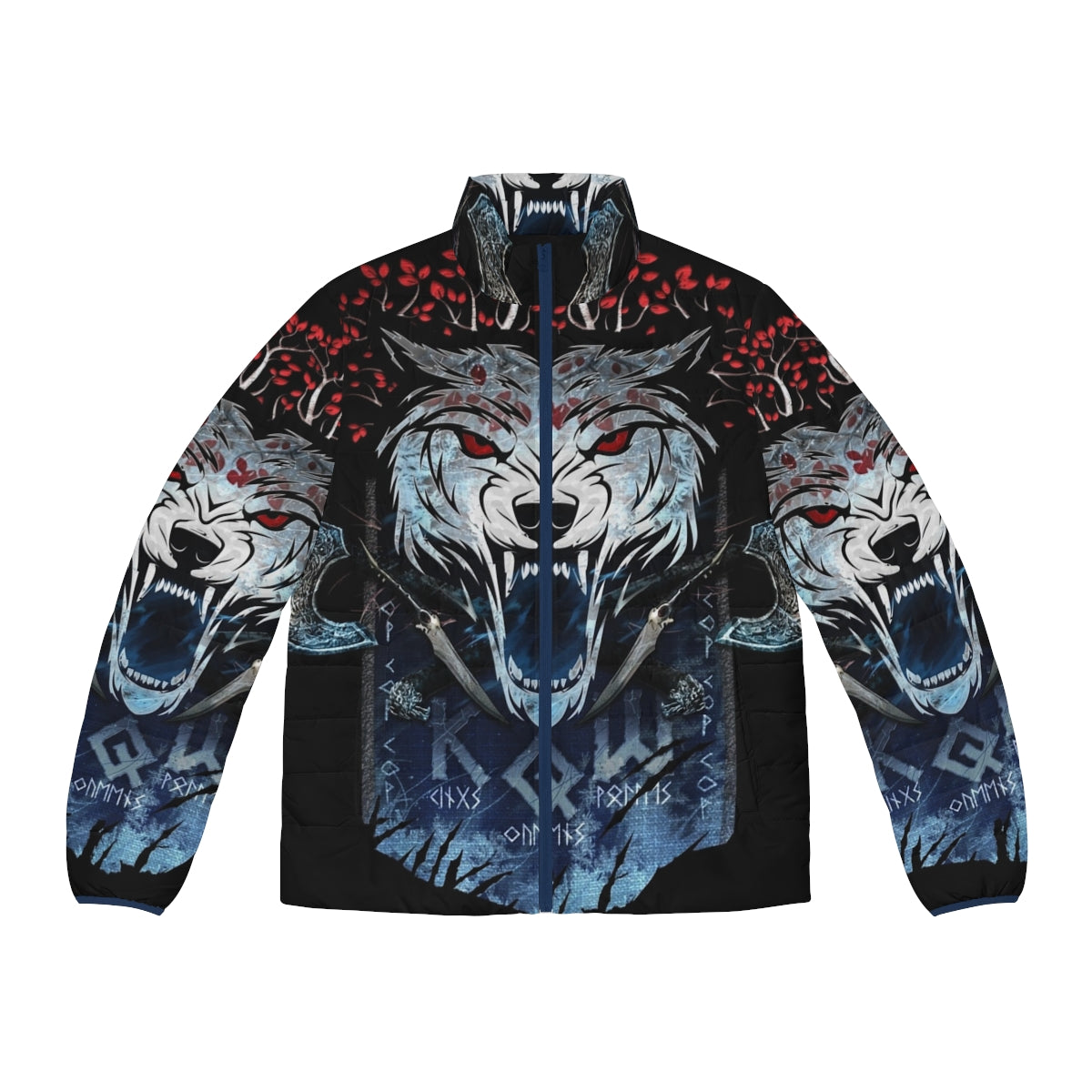 Kqw Banner Puffer Jacket with wolf and Stark house design