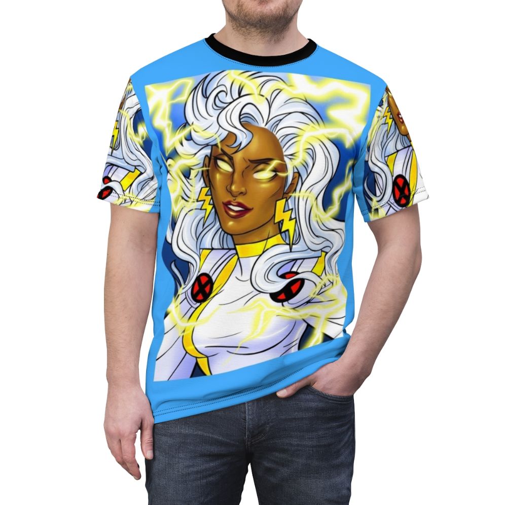 Mutant hero with electric storm powers on a vintage-inspired t-shirt design - men front