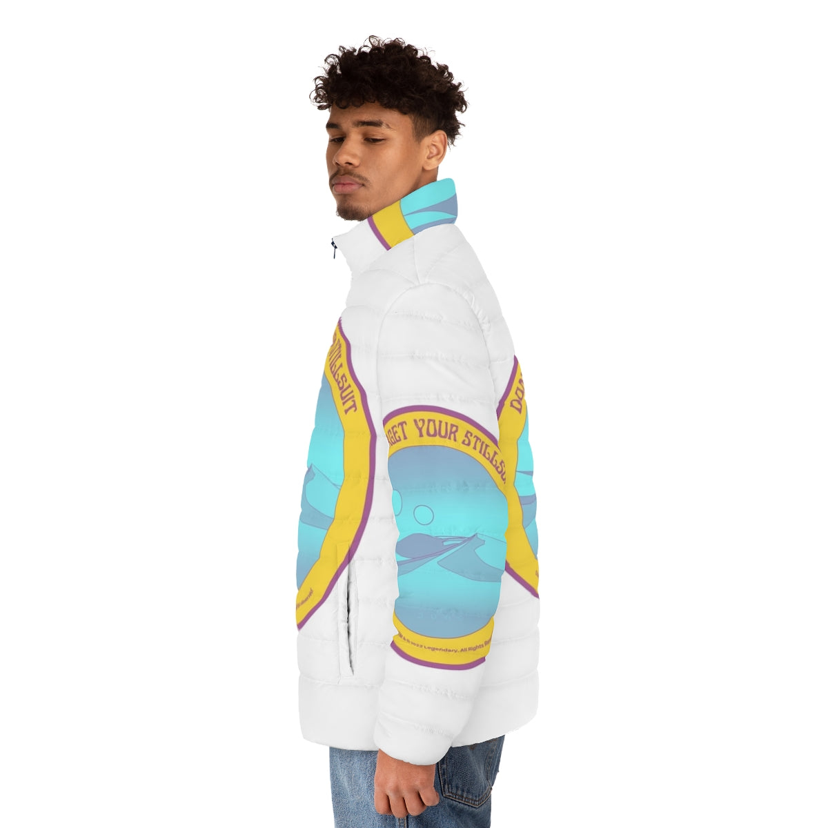 Dune-inspired puffer jacket with desert landscape and Arrakis design - men side left