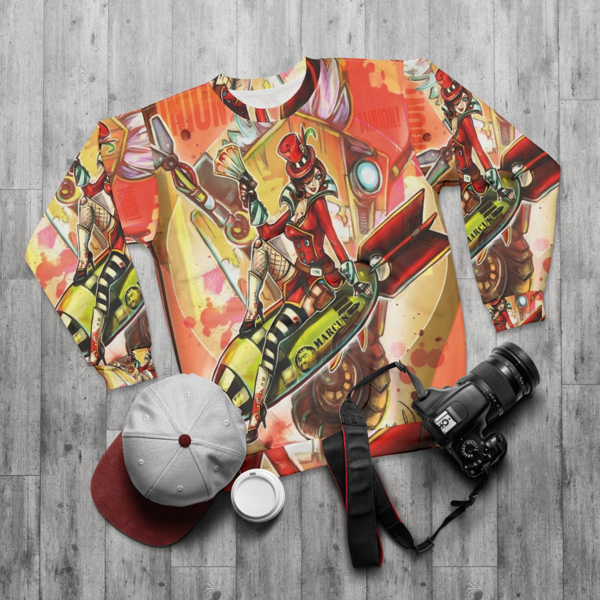 Bombshell Borderlands Moxxi Sweatshirt - flat lay