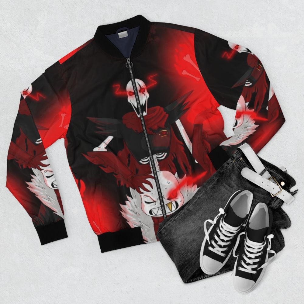 Underfell Papyrus and Sans Bomber Jacket - Undertale Inspired Fanart - Flat lay