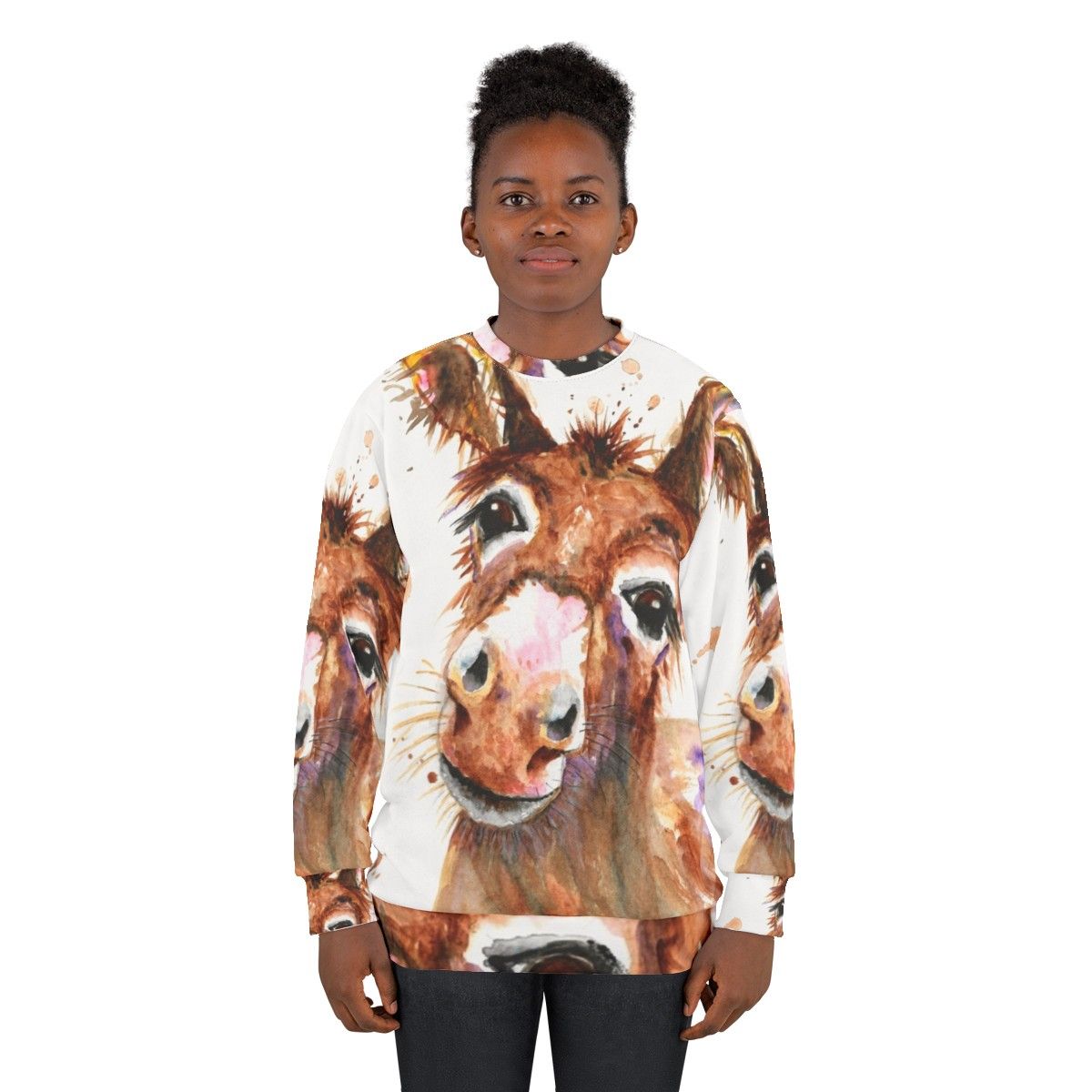 Cute donkey face printed on a cozy sweatshirt - women