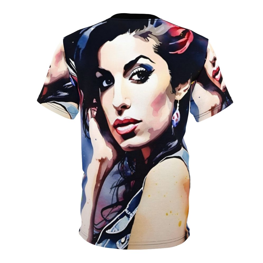 Watercolor art t-shirt featuring a portrait of singer-songwriter Amy Winehouse - Back