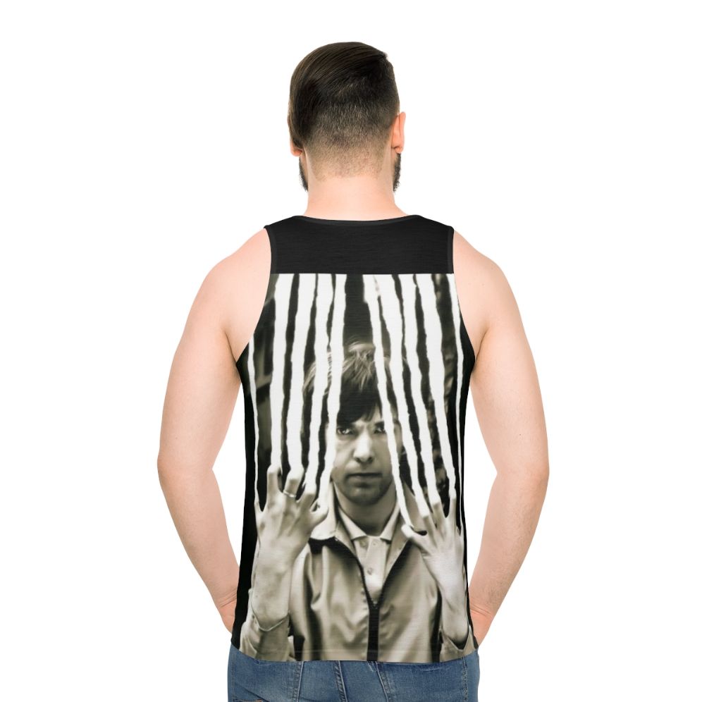 Retro unisex tank top with progressive rock band design - men back