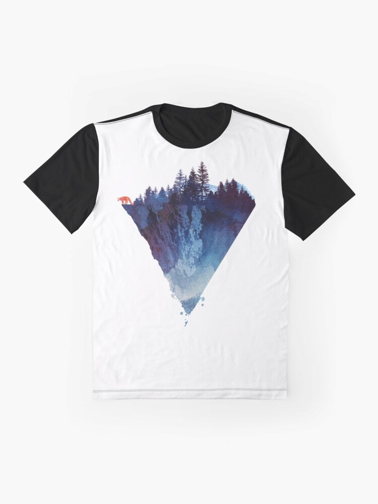 Watercolor illustration of a fox in a forest on a graphic t-shirt - Flat lay