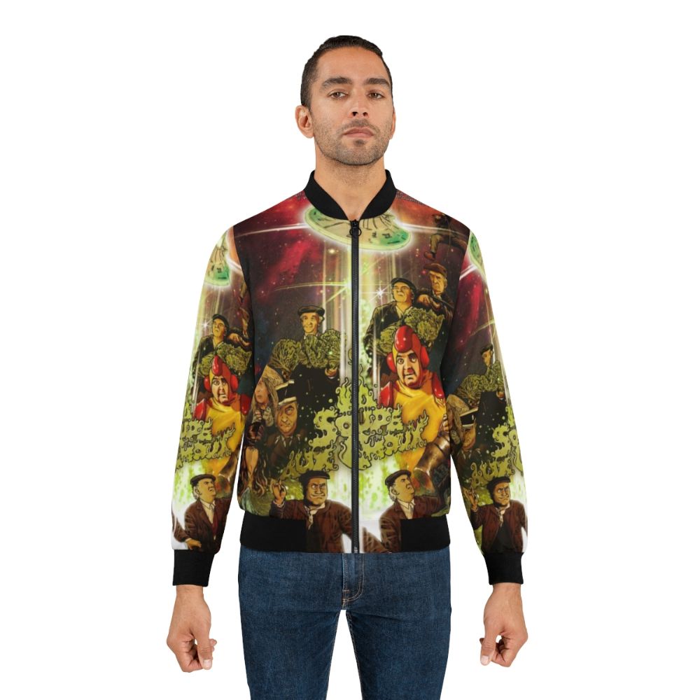 Cabbage Soup Bomber Jacket with Retro Alien and Flying Saucer Design - Lifestyle