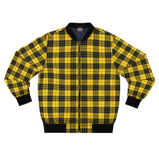 Clan MacLeod tartan pattern bomber jacket in bright yellow and black