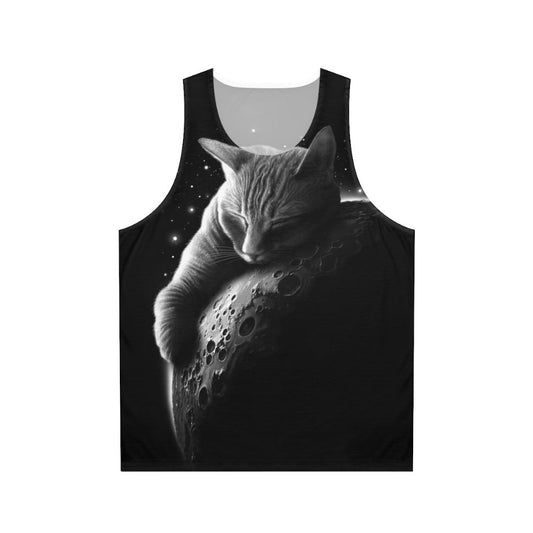 Unisex tank top with a cat astronaut design on a moonlit background