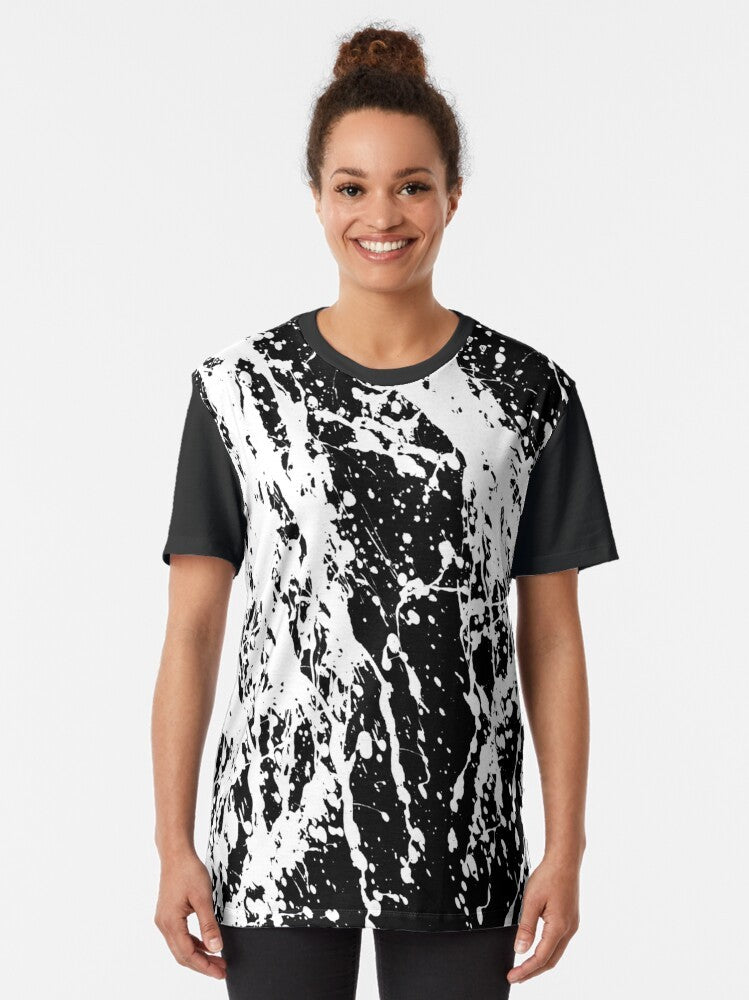 Black and white paint splatter graphic t-shirt - Women