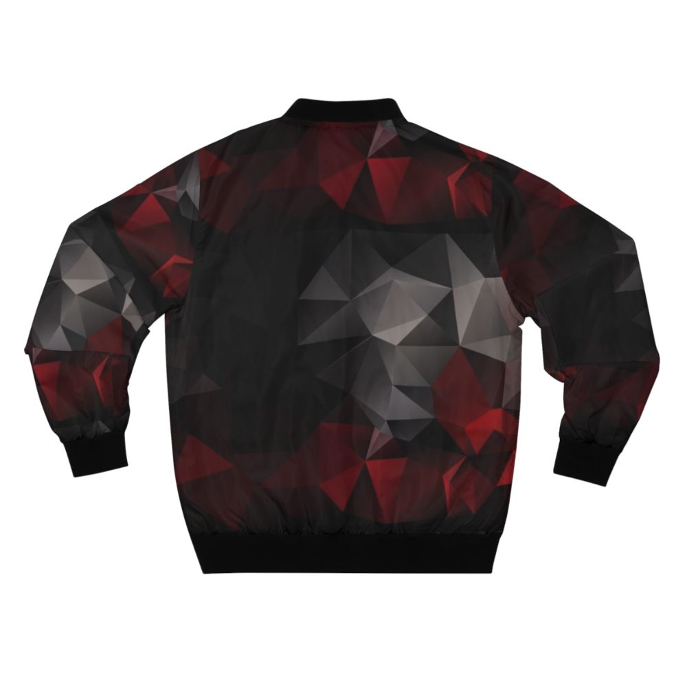 Abstract bomber jacket with a geometric triangles pattern in red and black colors - Back