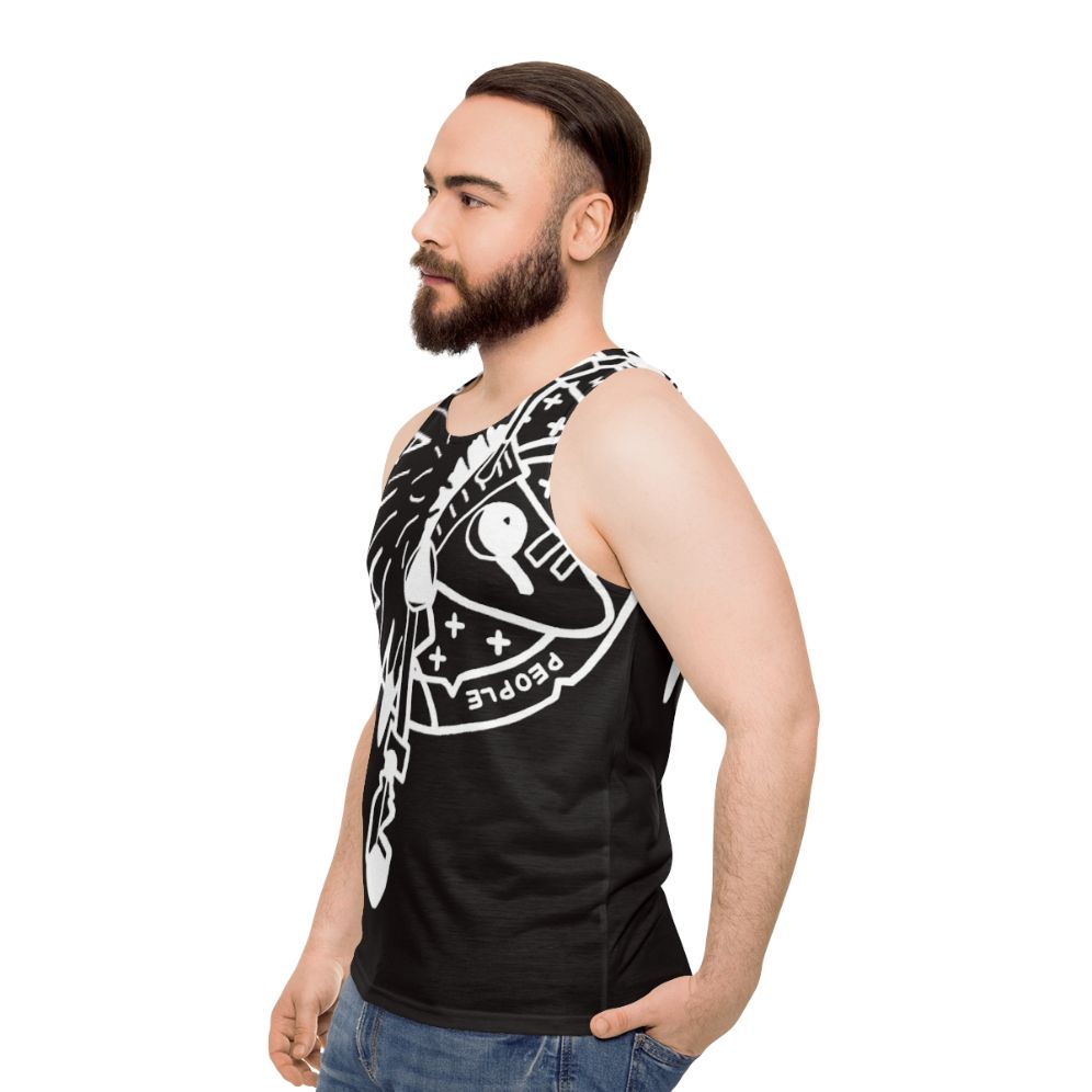 Unisex classic tank top with Ant Music People graphic design - men side