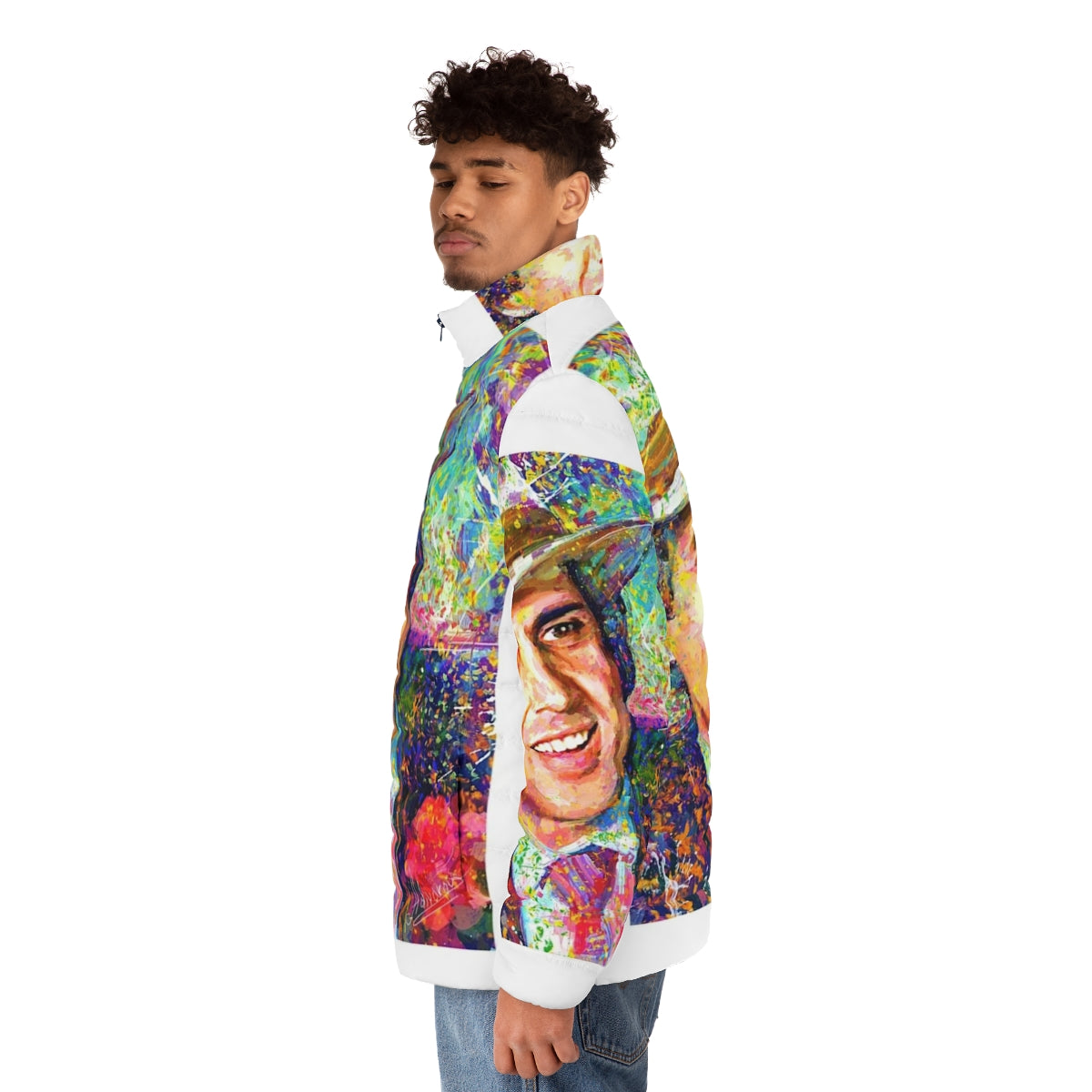 Adriano Celentano Dream Puffer Jacket - Impressionist Art Portrait - men side left