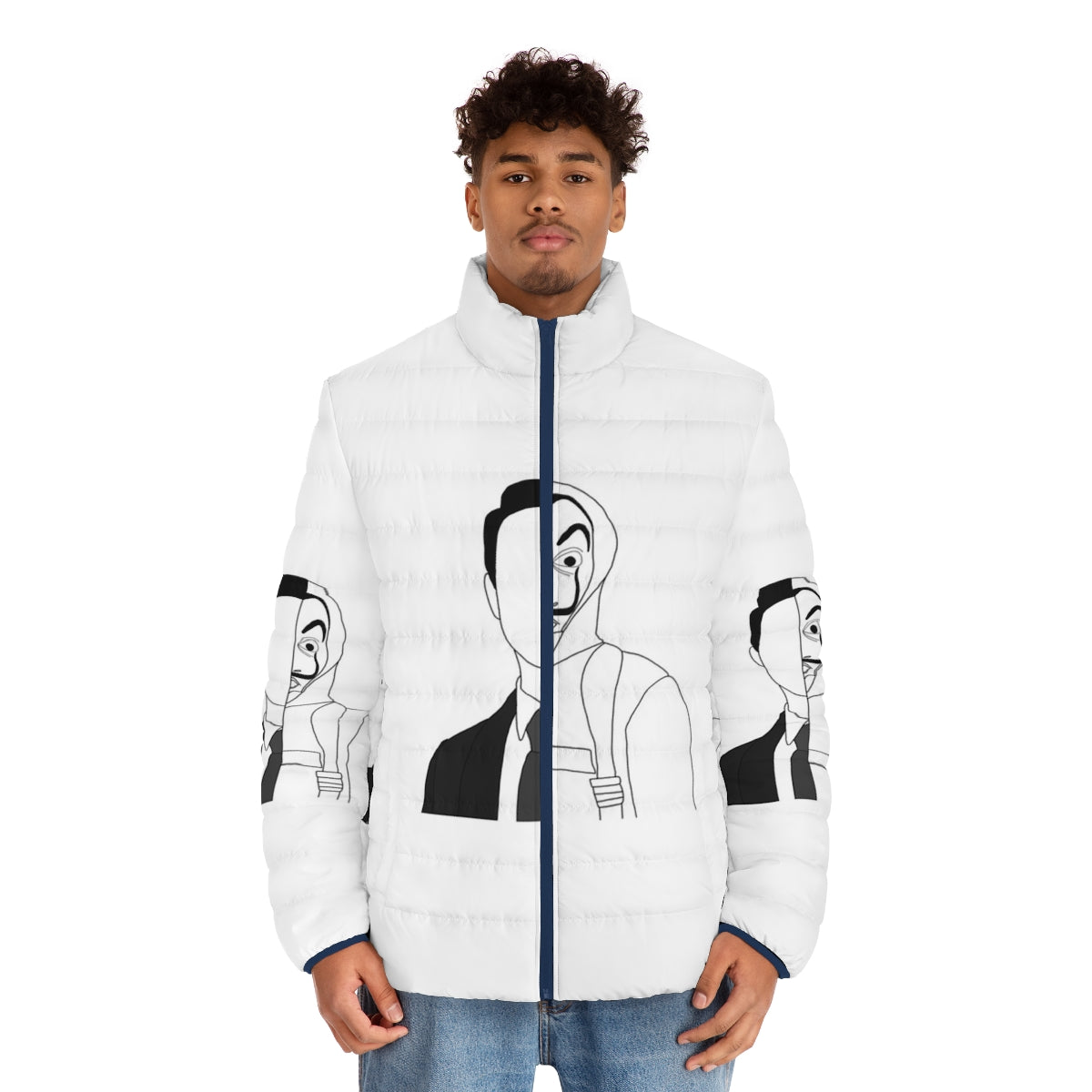 Money Heist Berlin Puffer Jacket with Typography Design - men front