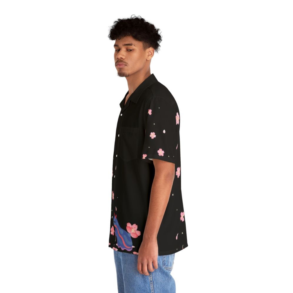 Cherry blossom Hawaiian shirt with vibrant sea slug or nudibranch design - People Left