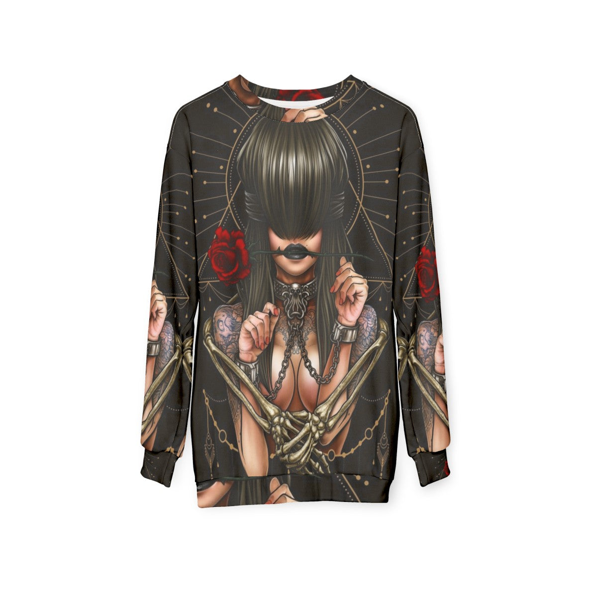 "See No Evil" sweatshirt featuring neo traditional tattoo-inspired surreal art design - hanging