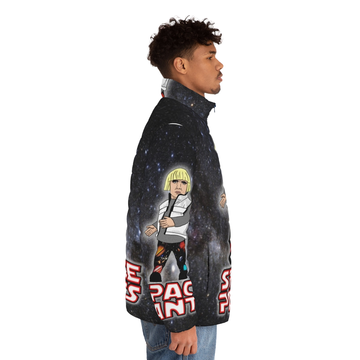 Puffer jacket with a galaxy and outer space design - men side right