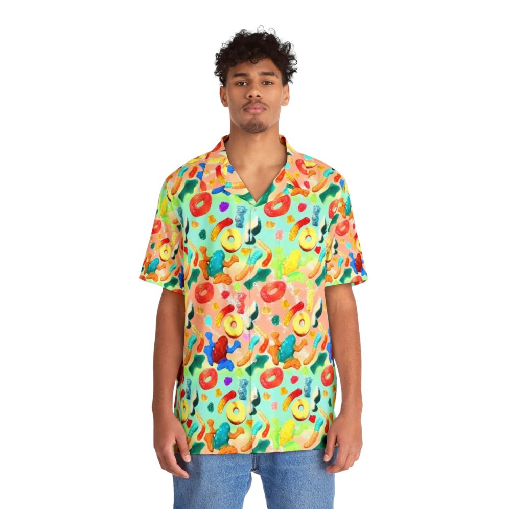 Gummy Galore Hawaiian Shirt with Vibrant Tropical Candy Pattern - People Front