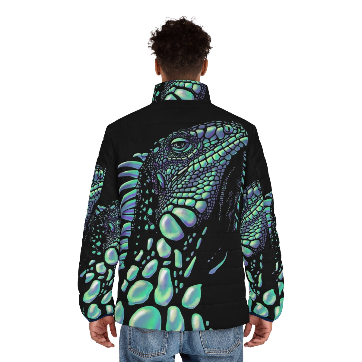 Iguana puffer jacket with soap bubble design - men back