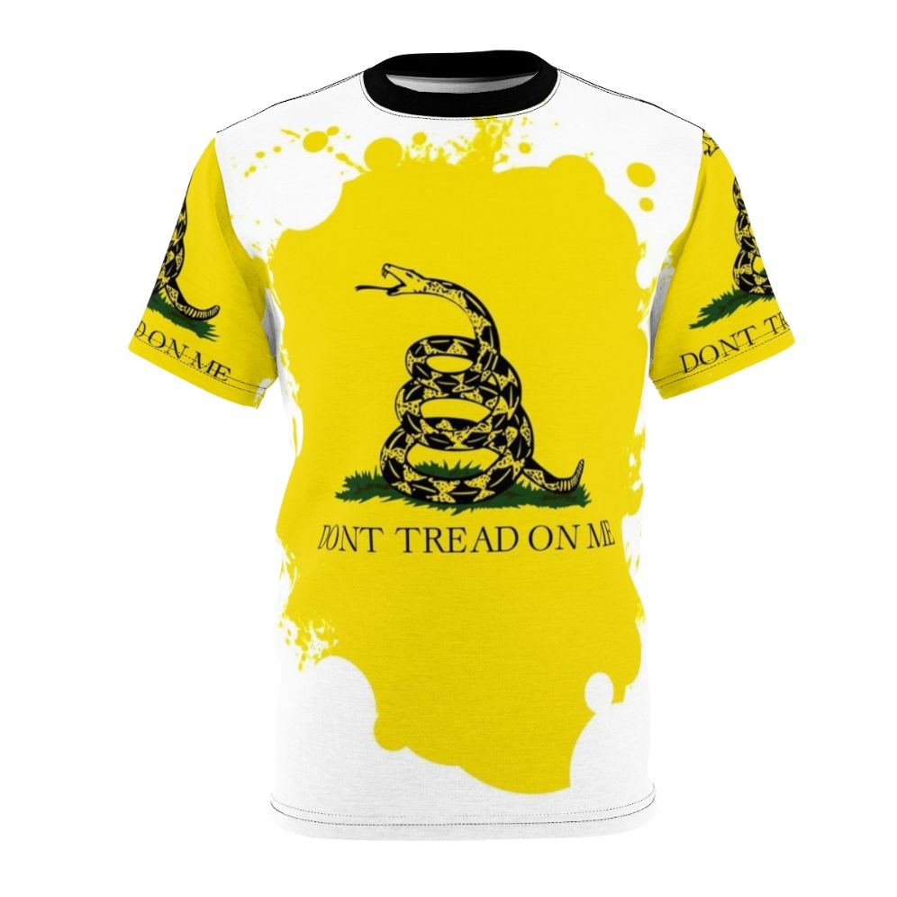 Patriotic "Don't Tread on Me" graphic printed on a high-quality t-shirt.