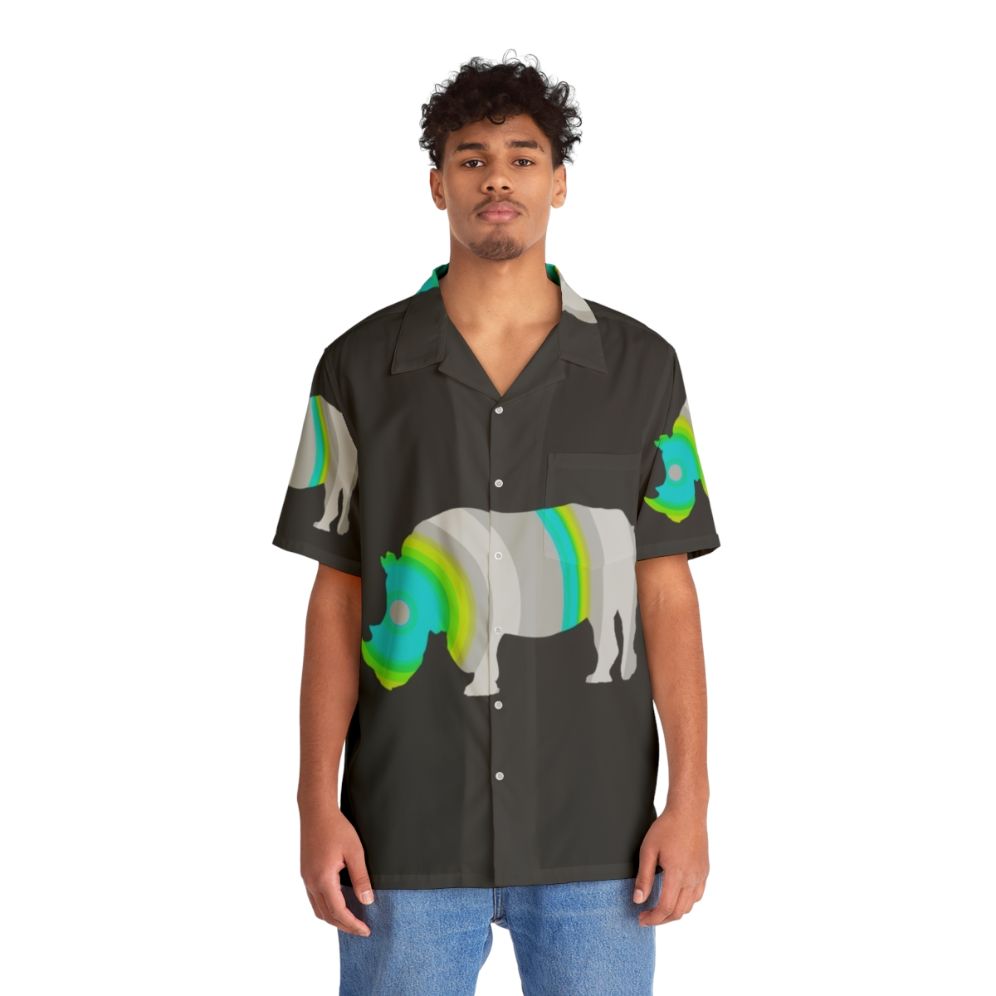 Rhino Hawaiian Shirt with Legendary Animals Nature Print - People Front