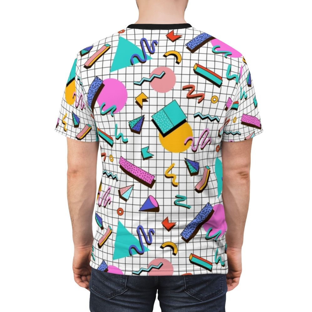 Colorful and vibrant 80s-inspired t-shirt featuring a funky, geometric pattern design. - men back