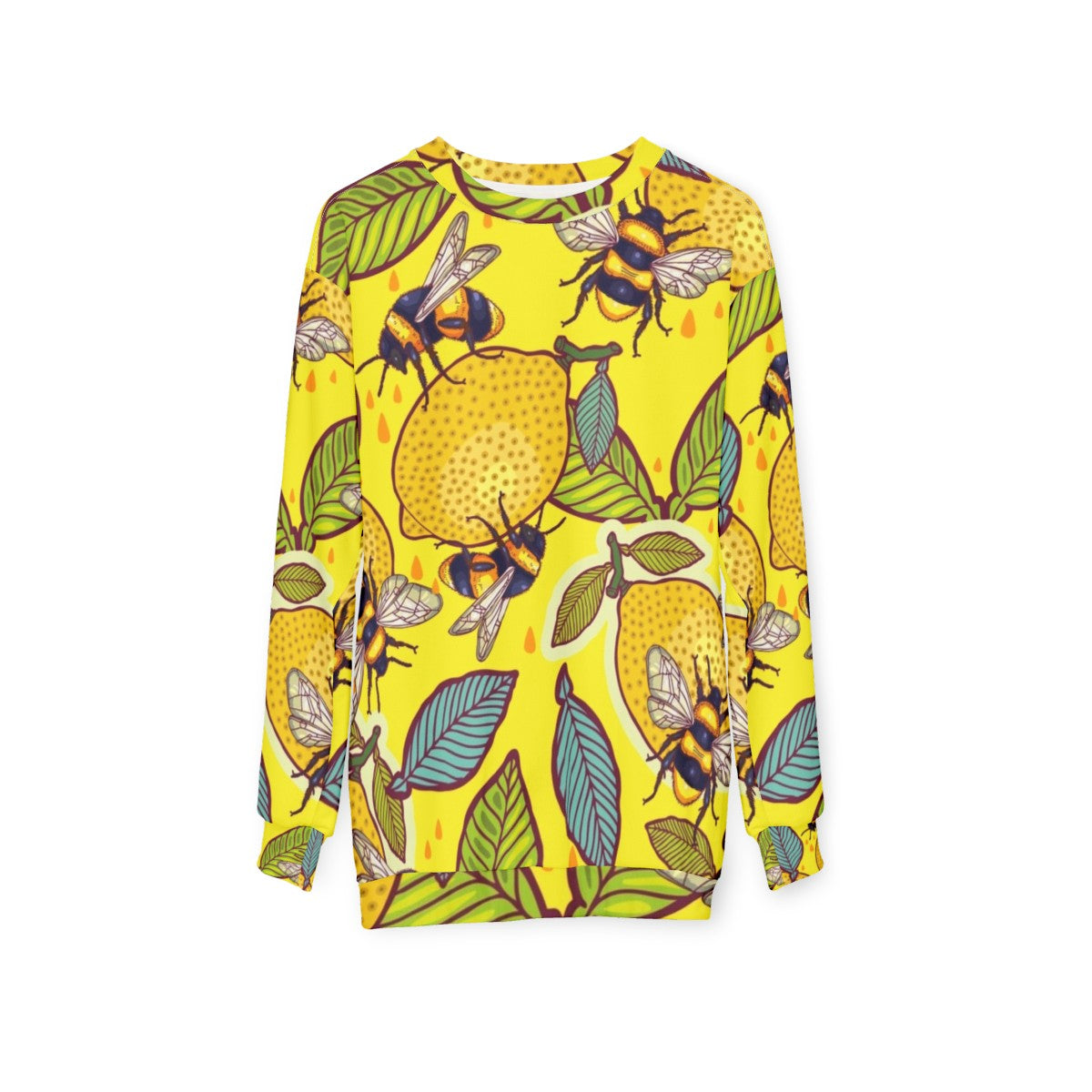 Colorful yellow lemon and bee garden sweatshirt - hanging