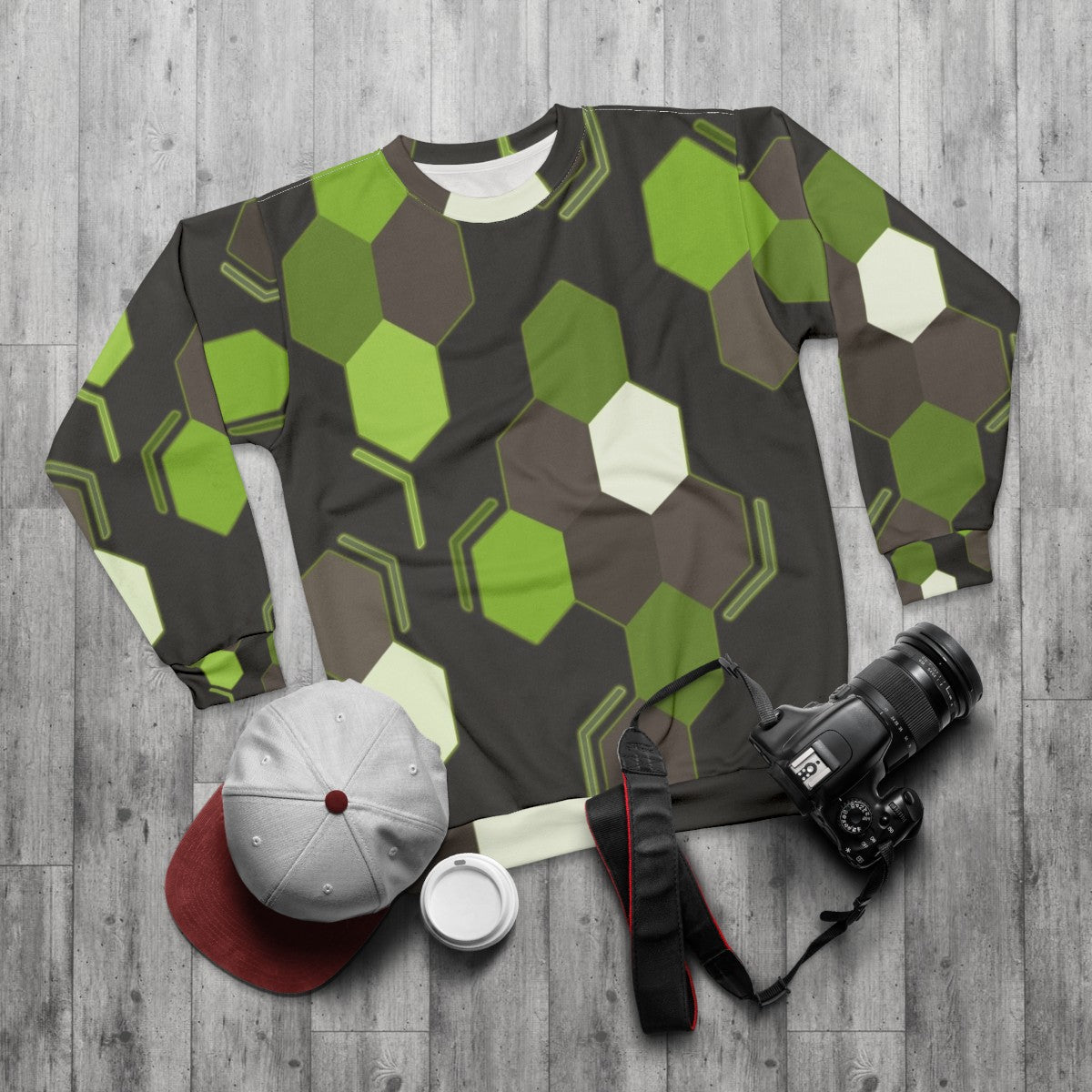 Hexagonal scales Zygarde pokemon sweatshirt design - flat lay