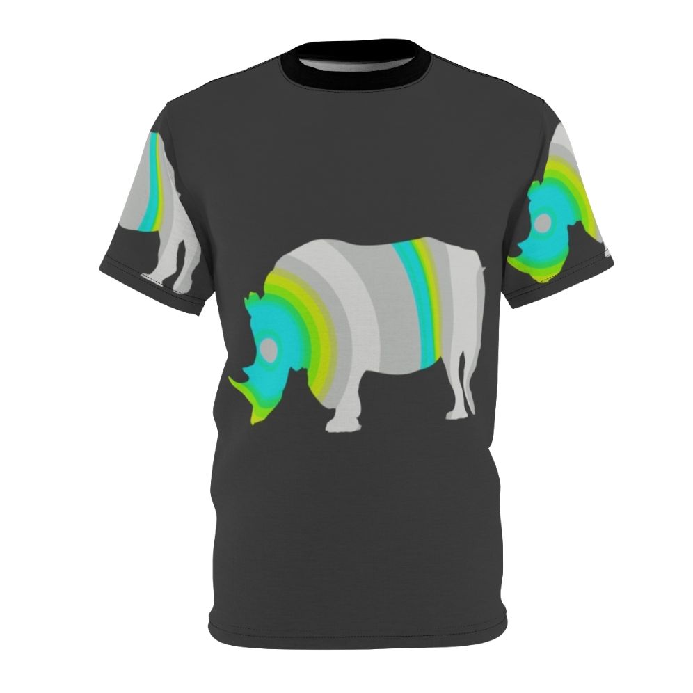 Colorful and abstract illustration of a rhinoceros on a t-shirt