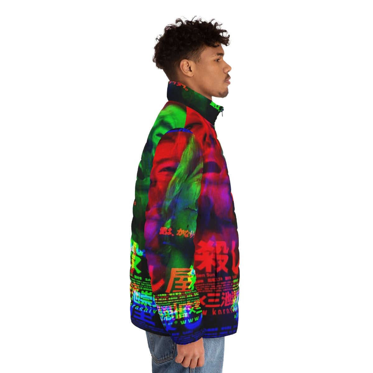 Ichi The Killer Glitch 1 Puffer Jacket with glitch art and cult movie inspired design - men side right