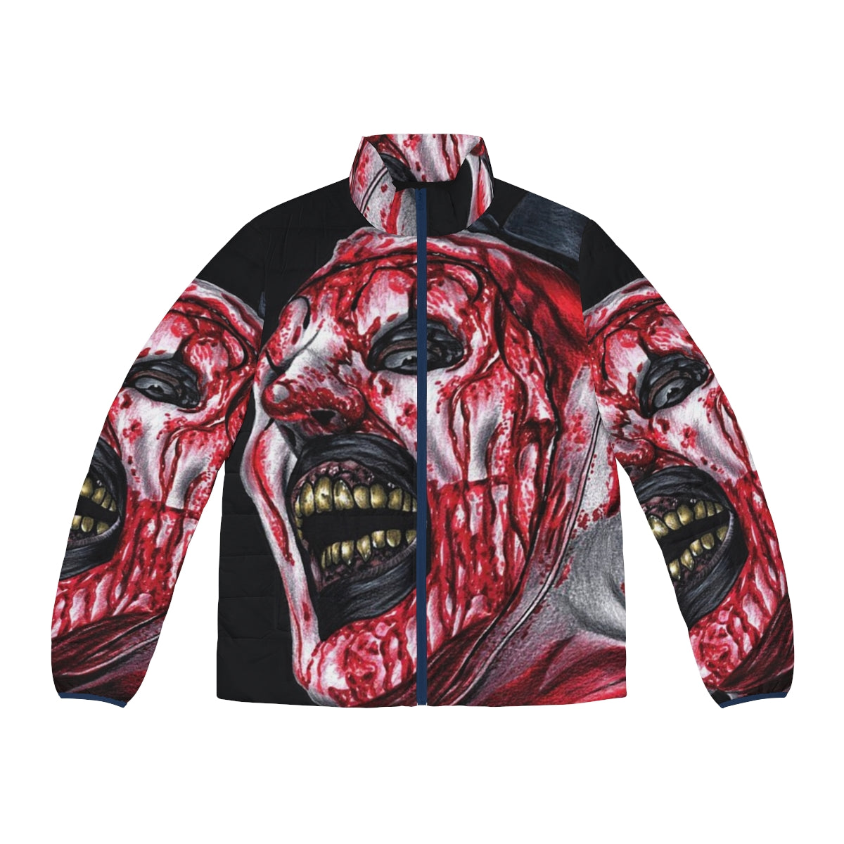 Terrifier 2 Art the Clown Puffer Jacket featuring the iconic slasher character