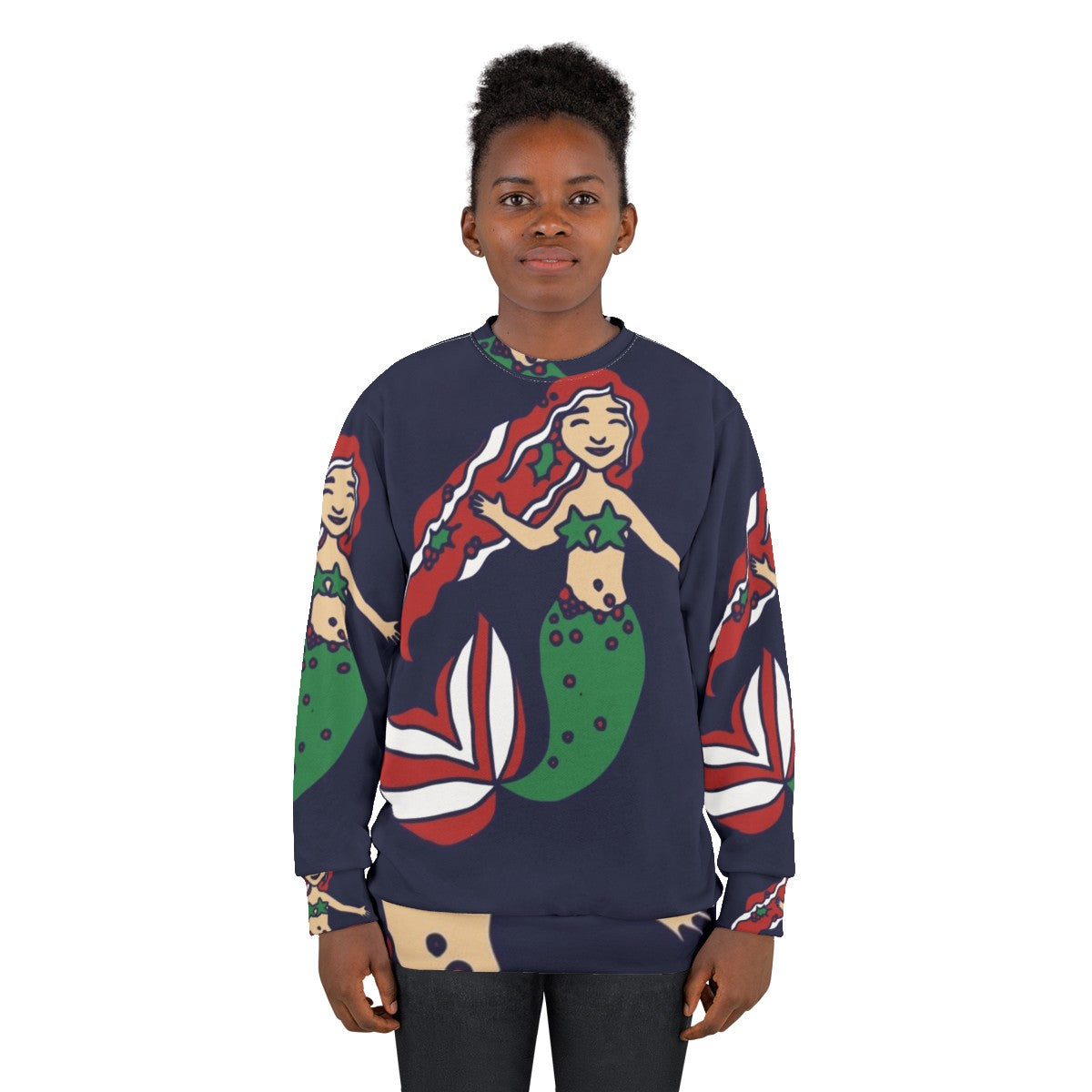 Christmas mermaid sweatshirt featuring a whimsical mermaid design - women