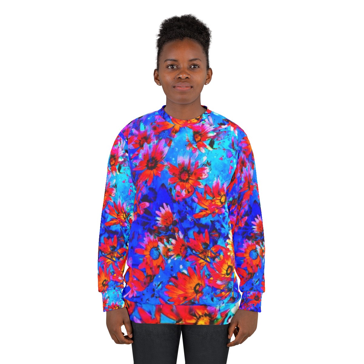 Floral sweatshirt with the text "Flowers Awaken the Soul" - women