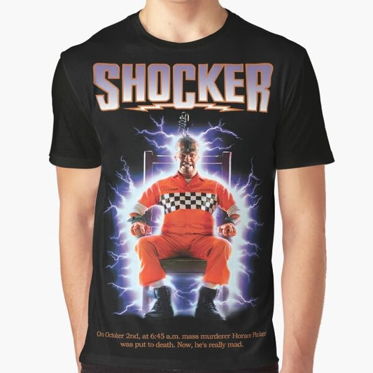 Shocker horror movie graphic t-shirt featuring a stylized design