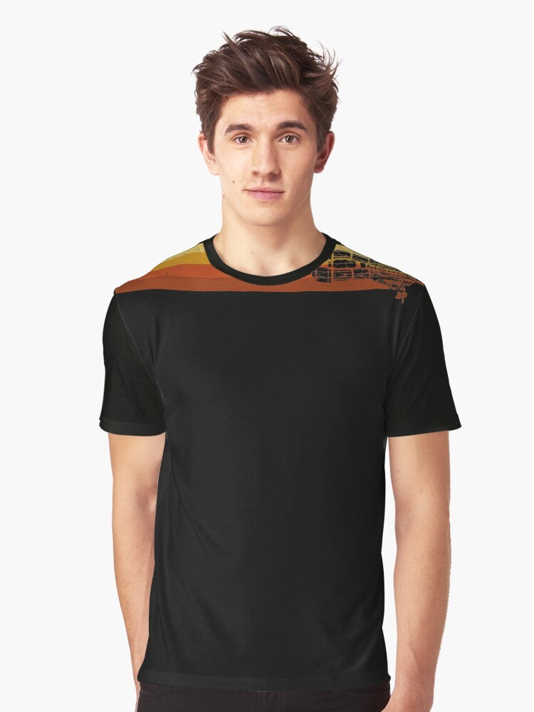 Vintage-style graphic t-shirt featuring the Rocinante spaceship from the sci-fi series The Expanse - Men