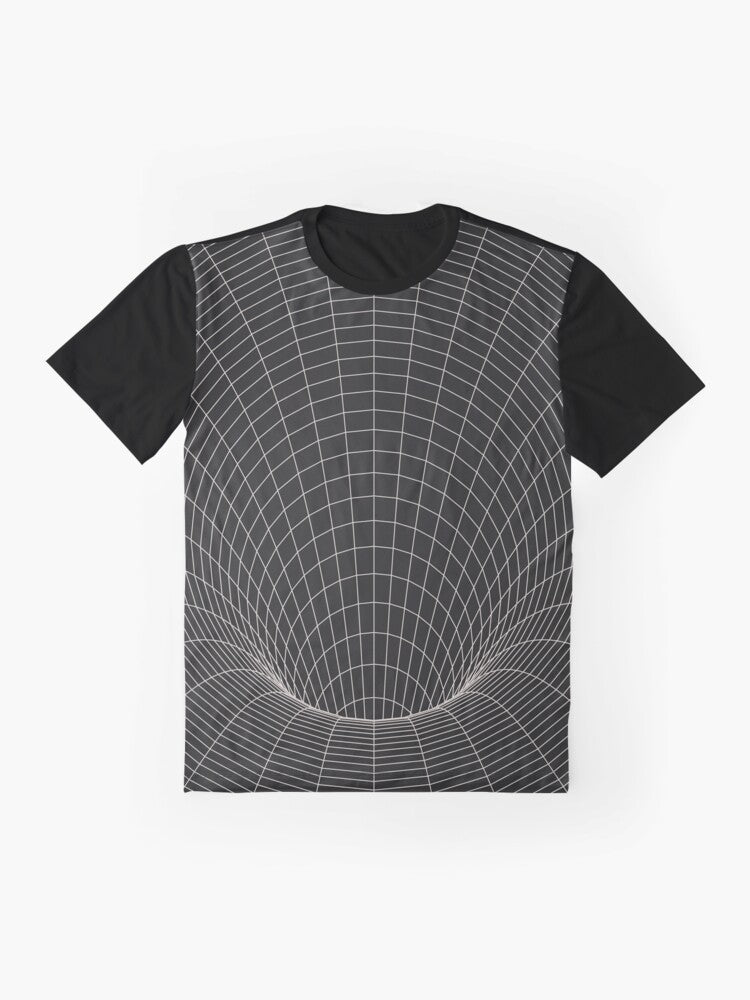 Event Horizon Sci-Fi Graphic T-Shirt with black hole, space, and astronomy elements - Flat lay