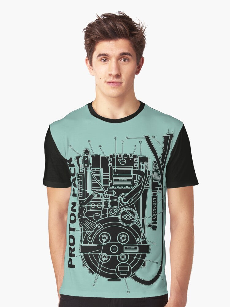 Ghostbusters proton pack graphic t-shirt with retro 80s style design - Men