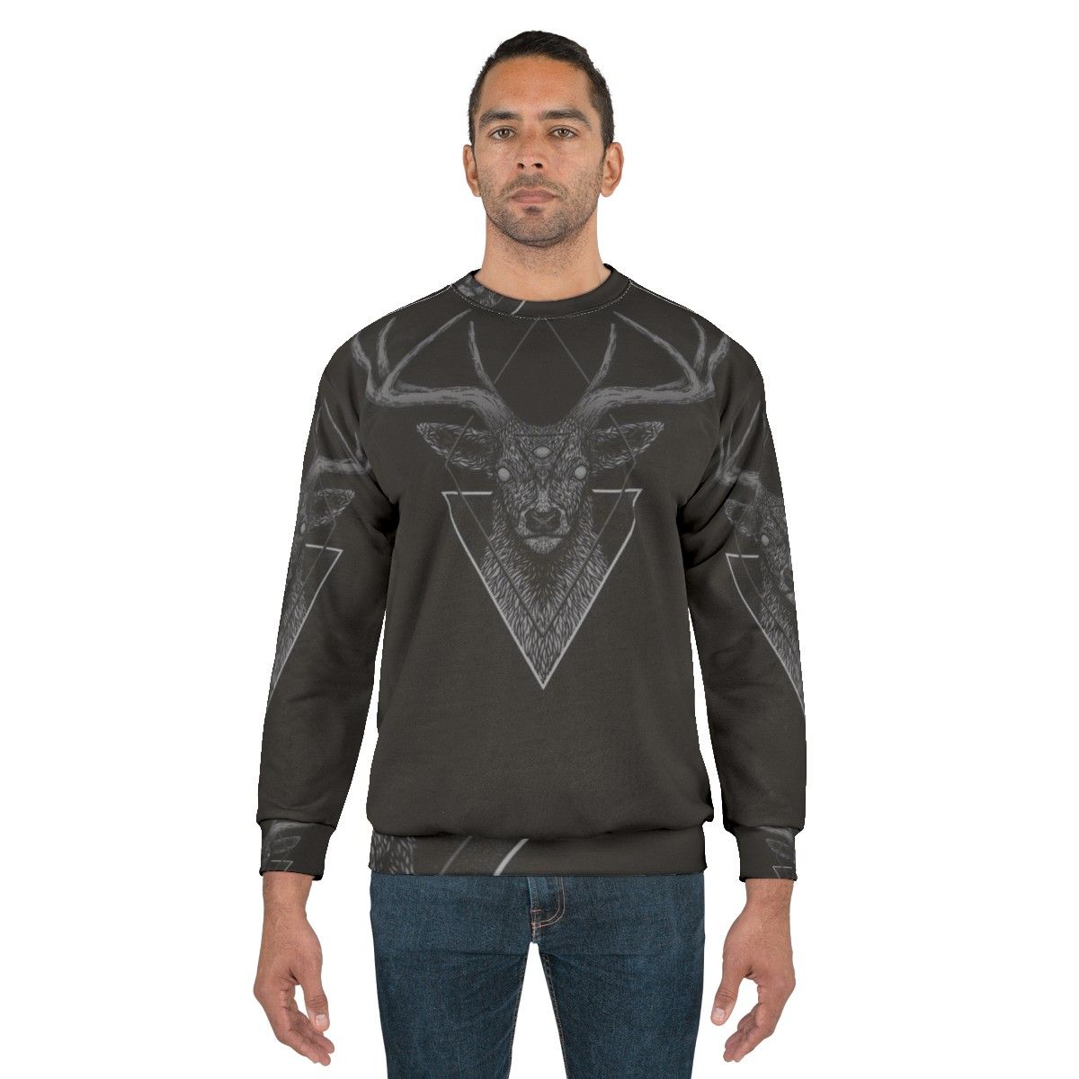 Dark deer geometric print sweatshirt - men