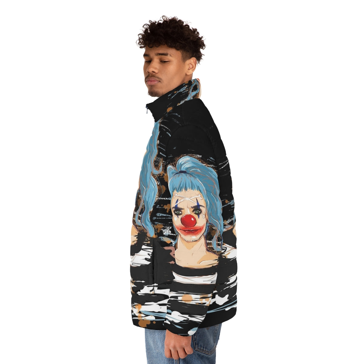 Impel Down Puffer Jacket featuring Buggy the Clown from One Piece anime - men side left