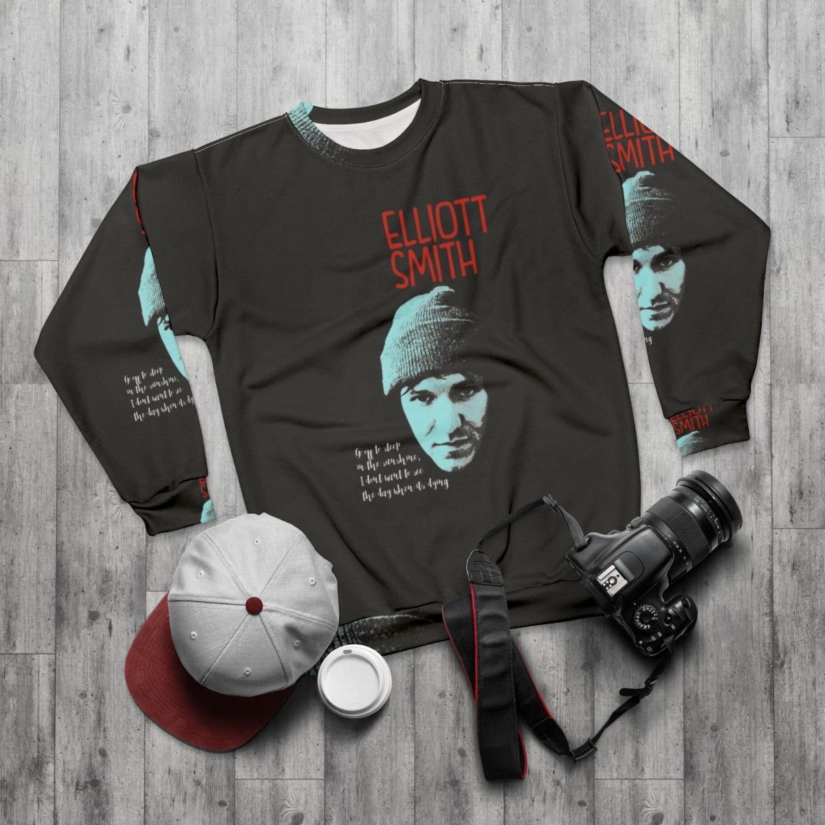 Elliott Smith Art Graphic Sweatshirt - flat lay