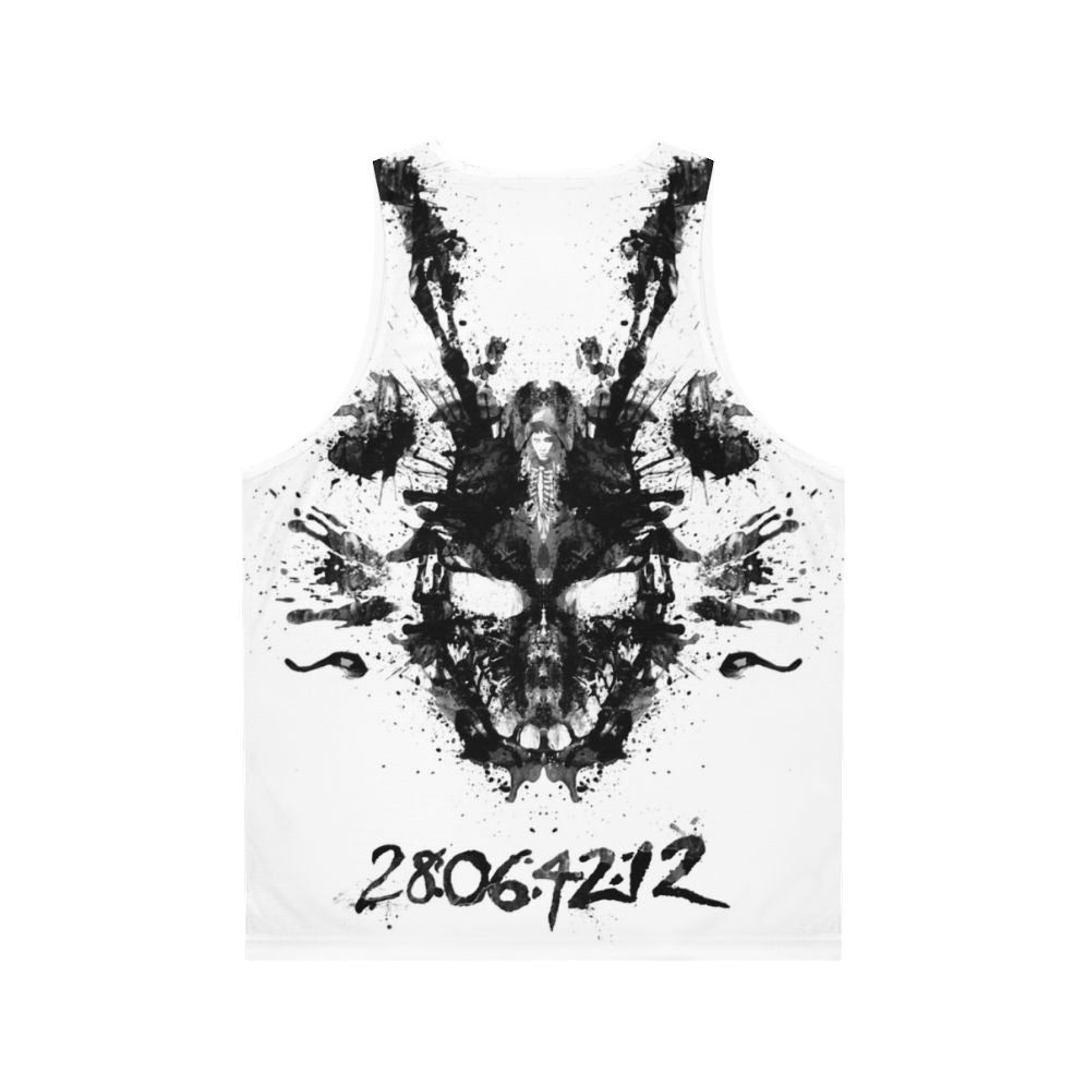 Donnie Darko inspired unisex tank top with Rorschach inkblot and Frank the Bunny - Back