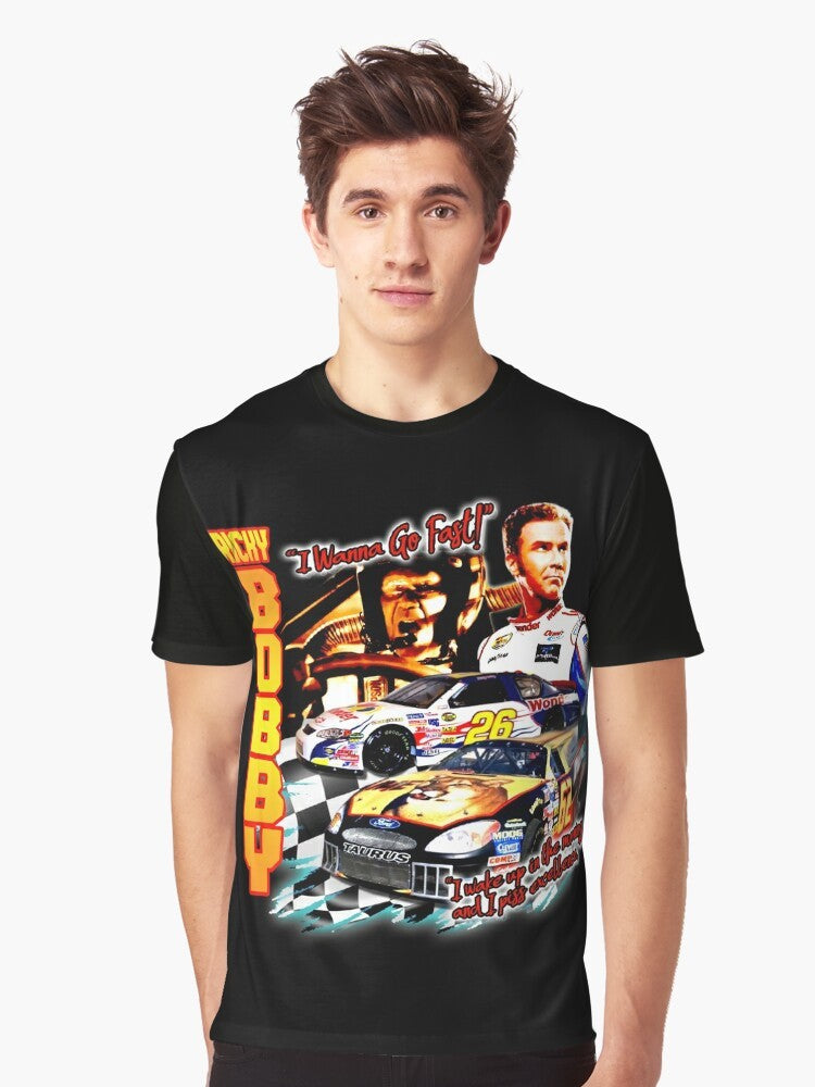 A vintage-style graphic t-shirt featuring the iconic Ricky Bobby from the hit movie Talladega Nights. - Men