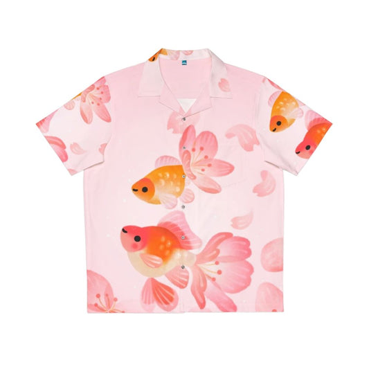 Cherry blossom and goldfish print Hawaiian shirt