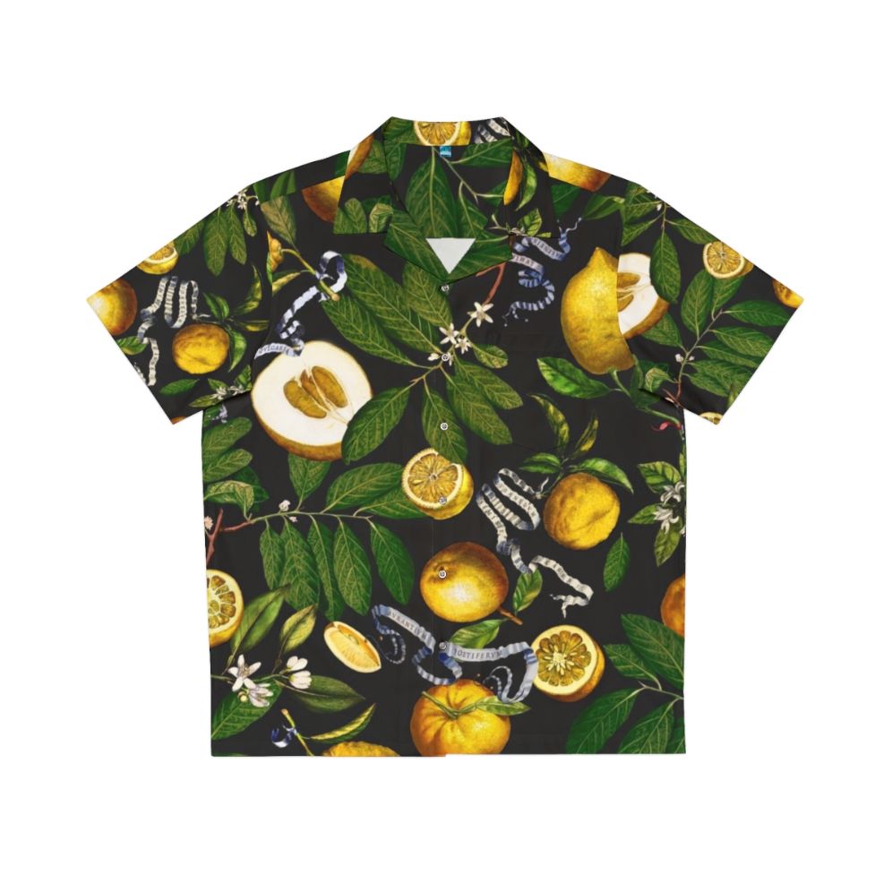 Lemon Tree Black Hawaiian Shirt with Tropical Botanical Design