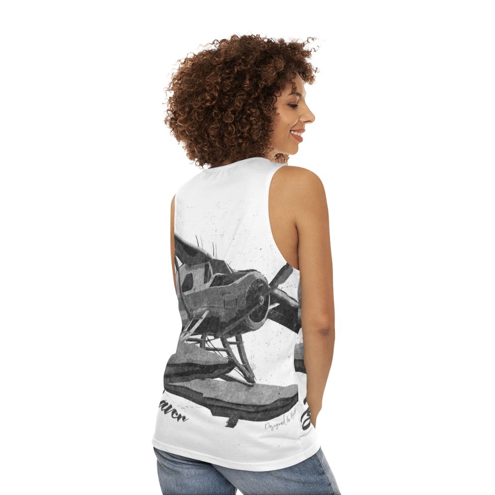 Dehavilland DHC-2 Beaver floatplane sketch on unisex tank top - women back