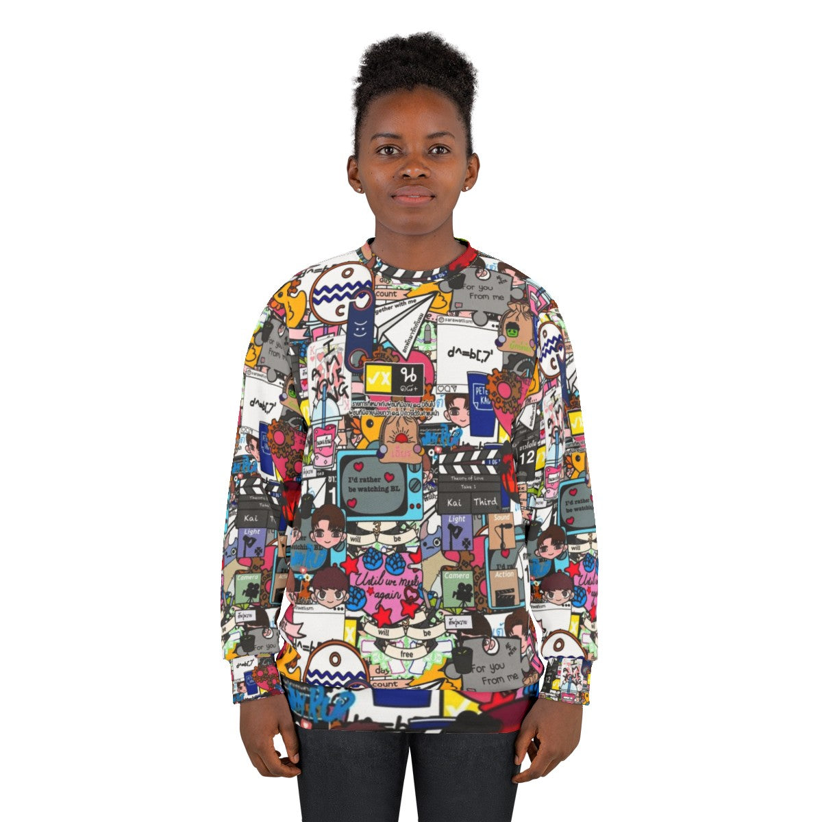 BL-themed sweatshirt with sticker bomb graphic - women