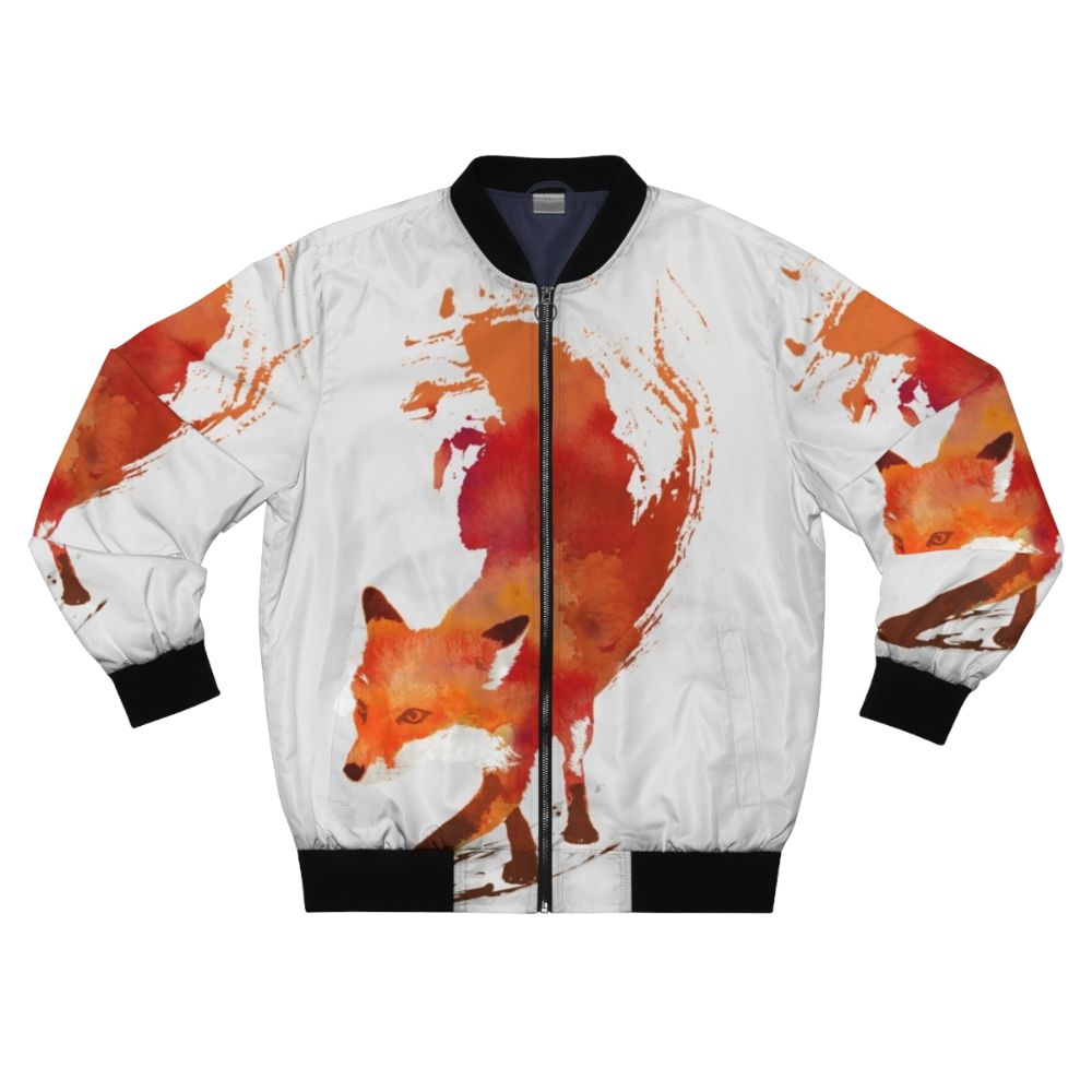 Watercolor painting of a fox on a bomber jacket