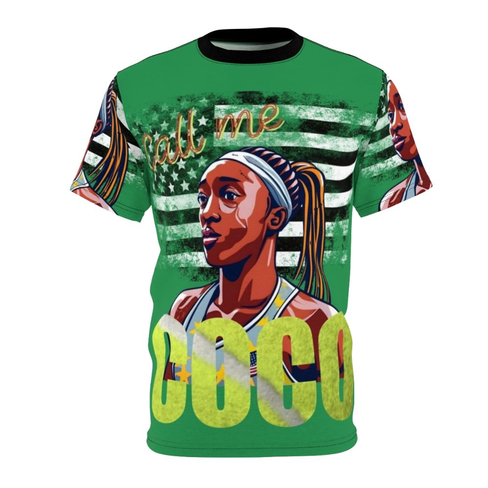 Cori Gauff T-shirt design featuring a tennis ball and racket